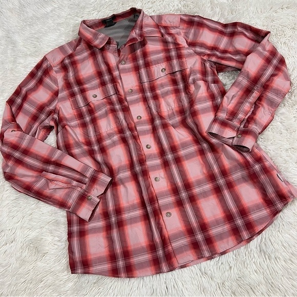 Eddie Bauer Outdoor Quick Dry Pink Plaid Button Down Shirt Size Woman’s Large - Picture 1 of 10